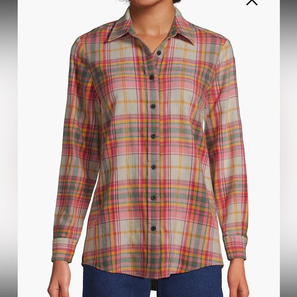 Lands End Boyfriend Fit Plaid Button Down Cotton Flannel Size 2X
